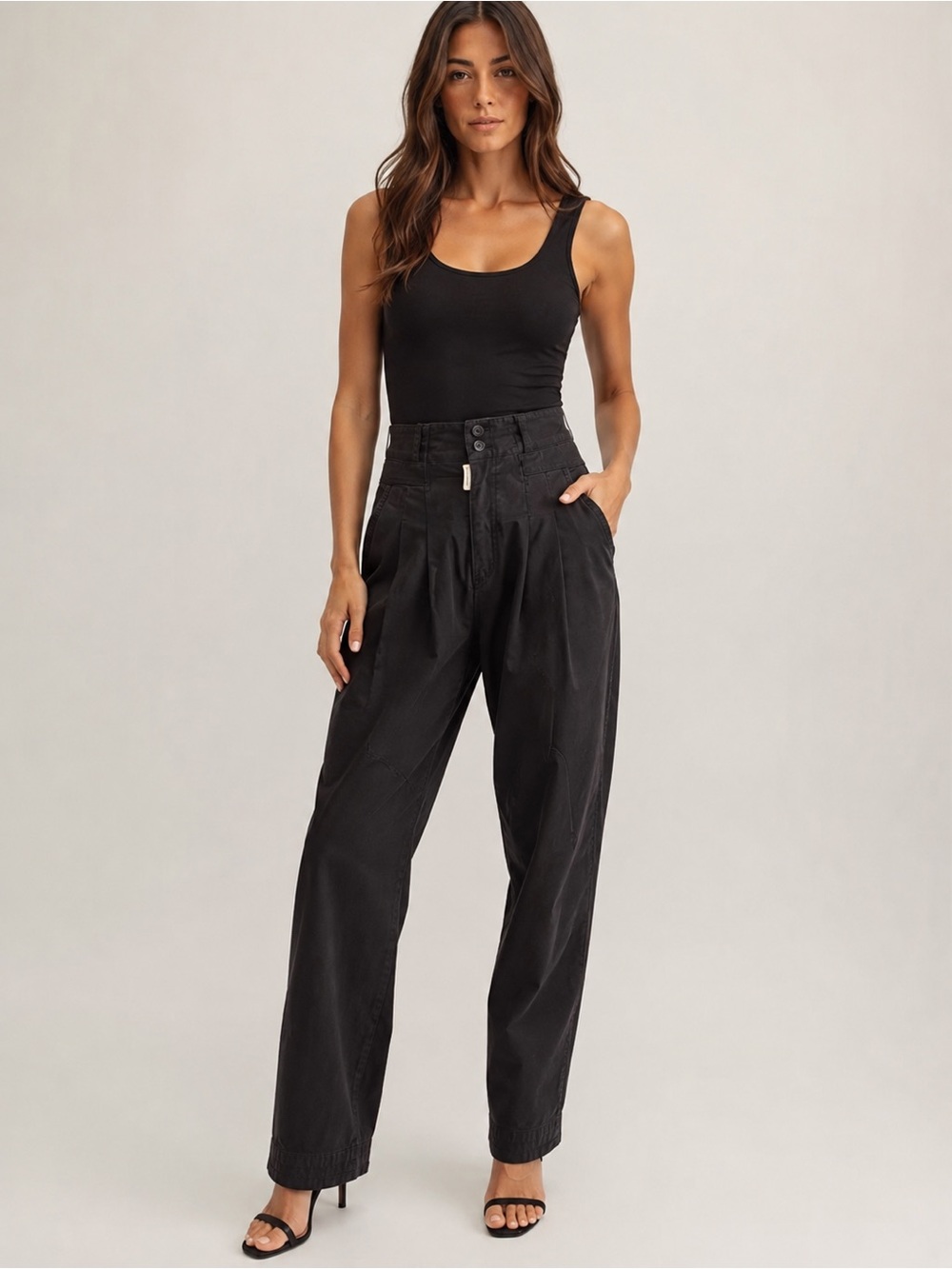 Z Cavaricci Black Pleated Pants High Rise 100% Cotton USA Size 25